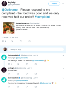 An example of brands responding to customer complaints on social media (Image Source)